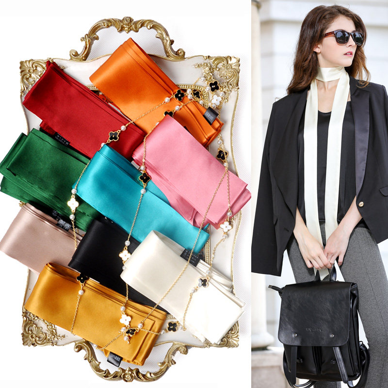 シルクリボンロングスカーフ、ネッカチーフ、細身のシルクスカーフ、女性用リボンベルト、桑蚕シルク、二重層サテン、小さなシルクスカーフ