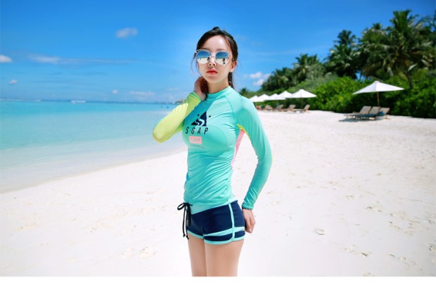 Quần áo dài tay đôi nữ quần áo nhanh khô không thấm nước nữ phù hợp với quần đi biển quần chia tay boxer bảo thủ nam phù hợp với đồ bơi đồ đôi đi biển nam nữ