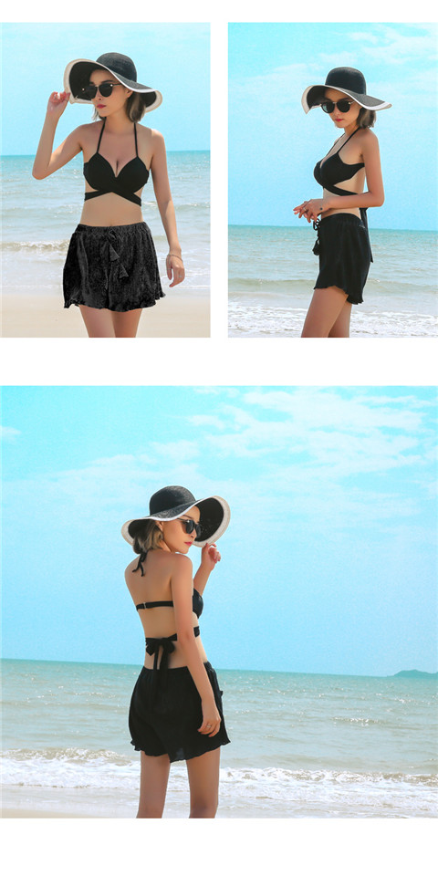 Bikini đồng hành cùng quần boxer nữ quần lửng dây đai cao eo thon bụng quần bơi nữ - Quần bãi biển 	quần đi biển giá sỉ	