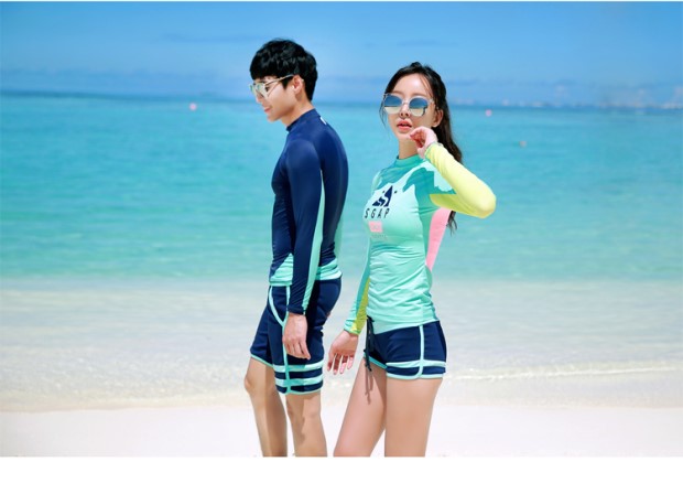 Quần áo dài tay đôi nữ quần áo nhanh khô không thấm nước nữ phù hợp với quần đi biển quần chia tay boxer bảo thủ nam phù hợp với đồ bơi đồ đôi đi biển nam nữ