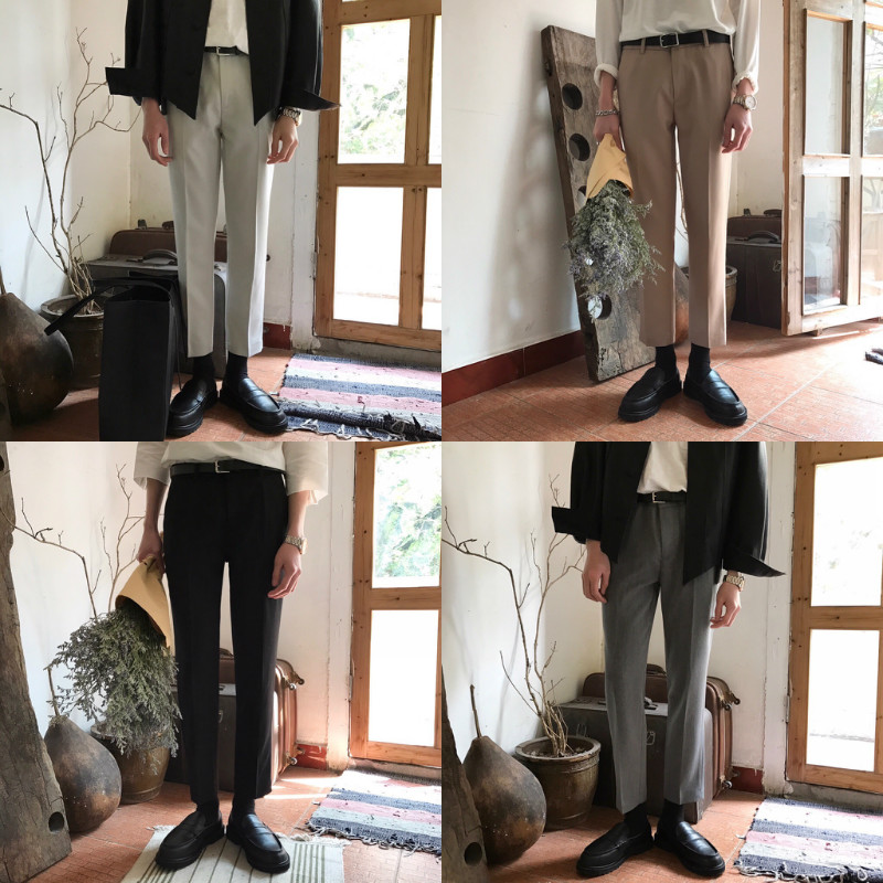 【JM】本期推荐 自制 五色入 送腰带 韩版纯色直筒修身九分西裤男