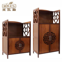Imitation ancient Nan Bamboo microwave tea cabinet Tea Cabinet Rack Walnuts Ribbon Door Oven Rack Kitchenette Storage Rack Containing Shelf