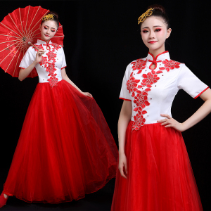 Chinese folk dance dress for women Chorus dress women long dress middle aged and elderly chorus adult dress dress red song competition Costume