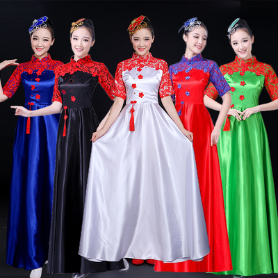 Chinese folk dance dress for women Red song chorus performance dress female long dress adult student Chinese style chorus performance Costume