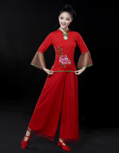 Chinese folk dance dress for women Folk dance costume, female middle aged and elderly fan dance performance costume, Yangko costume, adult square dance suit