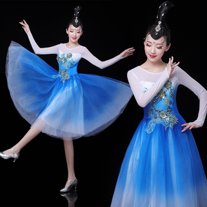 Chinese folk dance dress for women Opening dance big skirt female adult song accompaniment dance Chorus Chinese style classical dance performance suit