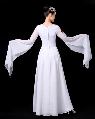 Chinese folk dance dress for women Chorus costume group performance costume female Qi Di water sleeve singer accompaniment dance suit folk music performance suit guzheng long