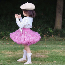 Child fluffy dress Purple Star Yarn Skirt Half Body Dress Princess Short Skirt Girl Tutu Skirt Baby Multilayer Cake Skirt