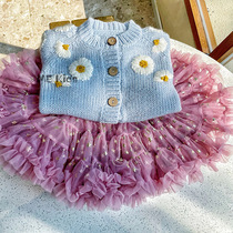 21 Autumn-Style Baby Knit Cardiovert Girl Handmade Embroidered Sweater Jacket Jacket Child Thin Cute Princess Long Sleeve Outer Lap