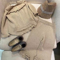 21 new girls autumn clothing suit online red female baby sweater knitted sweater wool line pants trendy parent-child two sets