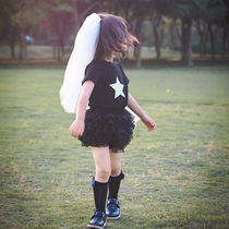 21 Summer new children short sleeve blouses printed T-shirt female baby cake dress fluffy skirt shorts two-piece suit