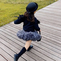 21 fall children half body dress tutu dress baby fluffy mesh dress soft dark grey pure color princess dress birthday