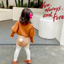 21 New Girl Autumn Winter Dress Sweaters Foreign Air Mid children knitted blouse children knitted blouse pure color cute Rabbit shorts