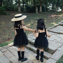 Girl Spring Autumn New Black Mesh Yarn Dress Dress Woman Treasure Pendant With Skirt Dark Black Teas Cool Wind Cake Skirt Fluffy Skirt