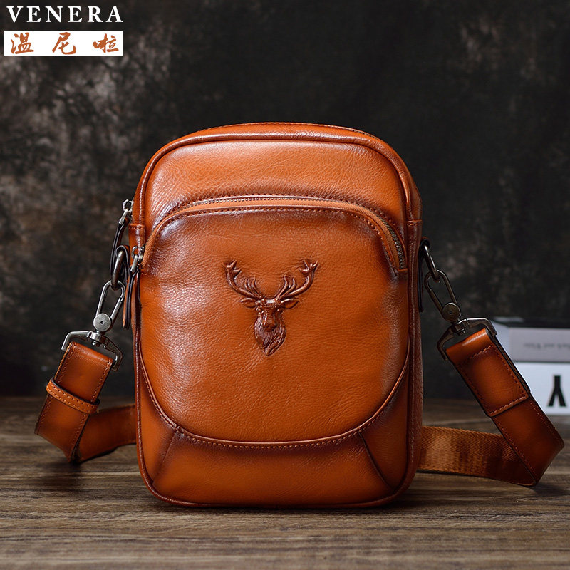 Bull Leather Chest Bag Men Skew Satchel Genuine Leather Single Shoulder Bag Large Capacity Mobile Phone Bag Sports Small Scapegoat Summer New Korean Version