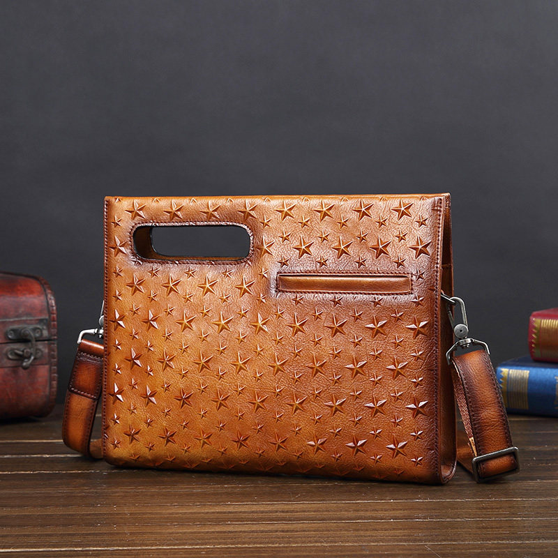 Bull Leather Hand Grab Bag Genuine Leather Handbag Men's Bag Fashion Single Shoulder Sloped Satchel Tide Hand Carry Bag Casual Document Bag Tide Card