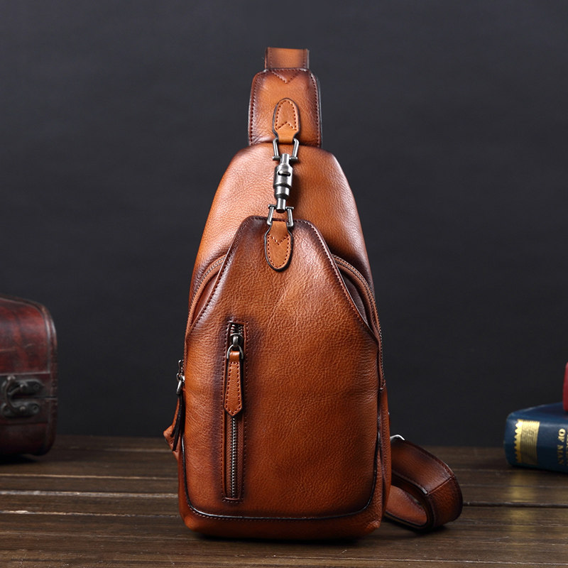 Vinny Cheerful Leather Chest Bag Men's Boomer Chest Front Baotou Layer Bull Leather Bag Casual Twill Shoulder Bag single shoulder bag Shoulder Bag Retro