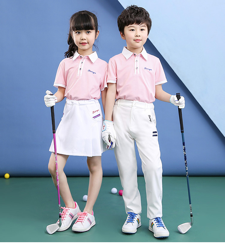 New children golf clothes suit men's girls ball gown short sleeve T-shirt breathable quick dry sports polo shirt