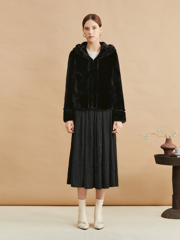 Yiner Specially Selected 2024 Winter Hooded Coat One-Piece Mink Fur Genuine Leather Fur Coat 64509236