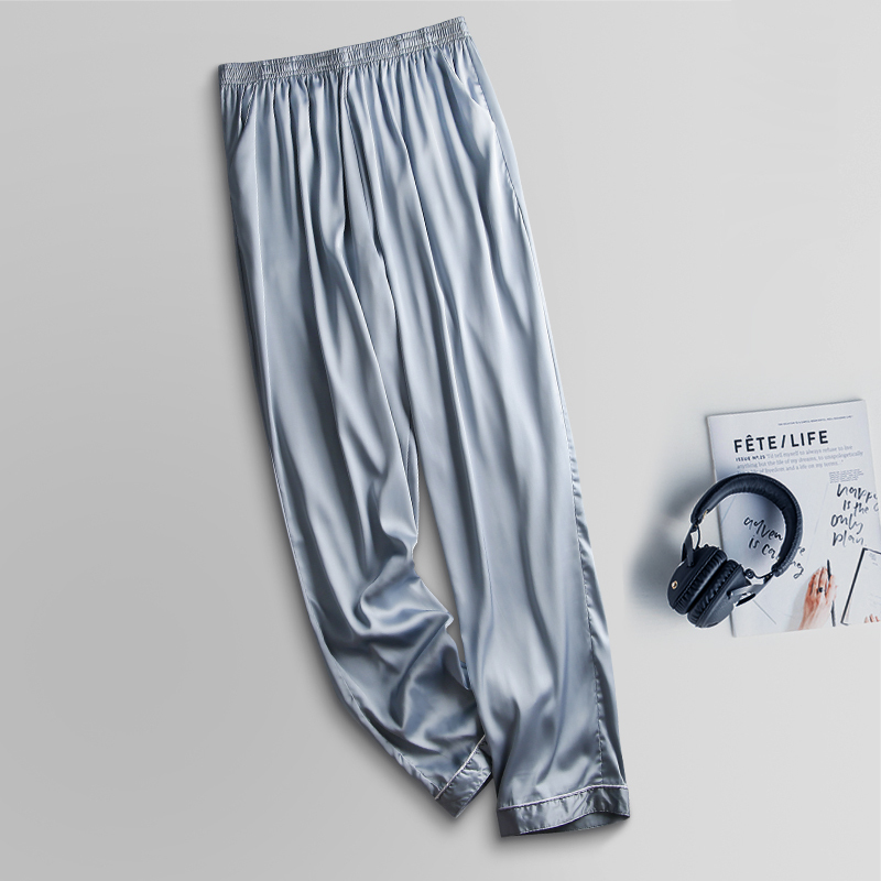Summer Ice Silk Pajama Pants for Men, Thin Air-Conditioning Pants, Imitation Silk Home Pants, Long Pants, Loose Fit, Large Size, Ultra-Thin Loungewear Pants