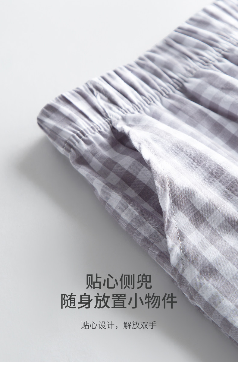 B повседневные свободные домашние брюки в клетку большого размера из чистого хлопка летние (3).jpg