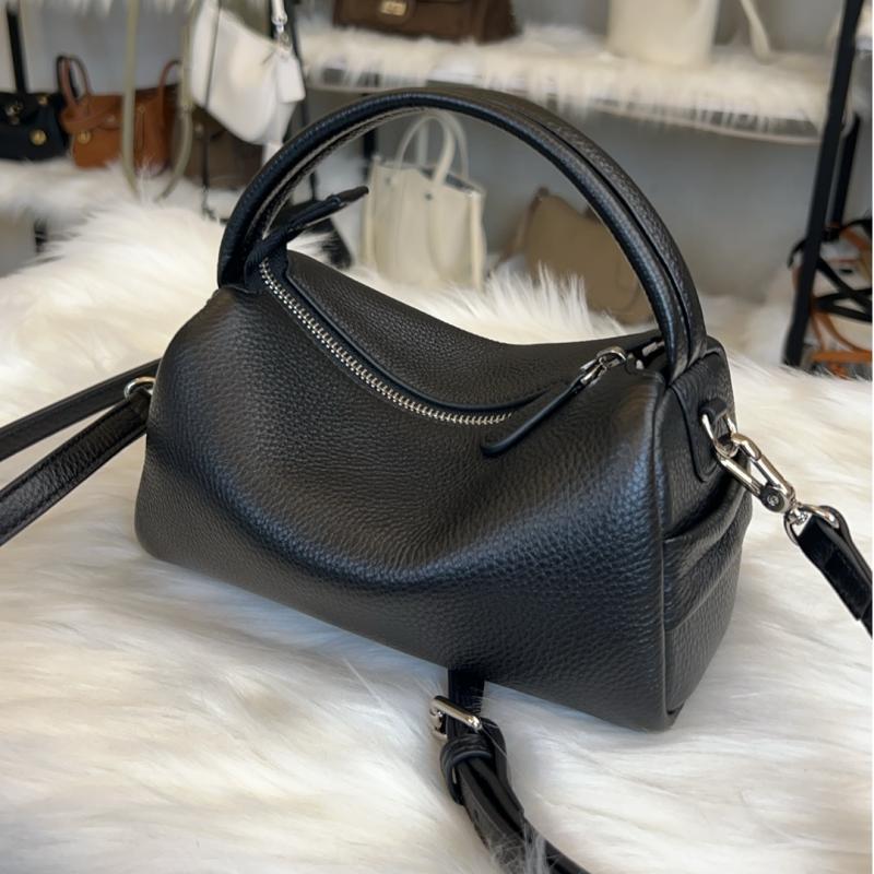 Genuine Leather Small Puffer Bag for Women, Trendy, Fashionable, Casual, Cylindrical, Wear-Resistant Crossbody Bag with Zipper, Versatile Square Artistic Style