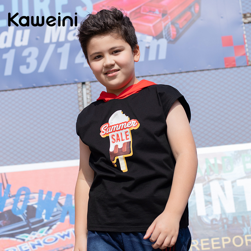 Fat boy vest boy in summer CUHK child loose blouses male child Gats to increase code even cap sleeveless T-shirt tide