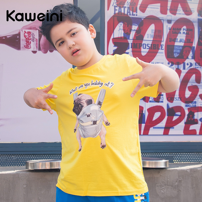 Fat boy short-sleeved T-shirt boy 2020 summer middle-aged boy plus fertilizer plus size loose boy cotton half-sleeve top
