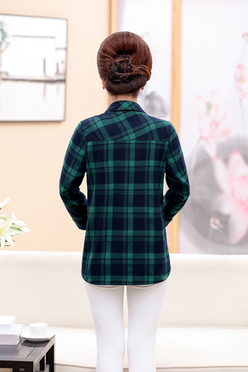 Áo bà mẹ trung niên chất liệu denim áo sơ mi mỏng tay dài Trung niên mùa thu đầm dài đoạn dài cổ tròn áo thun nữ tuổi 40