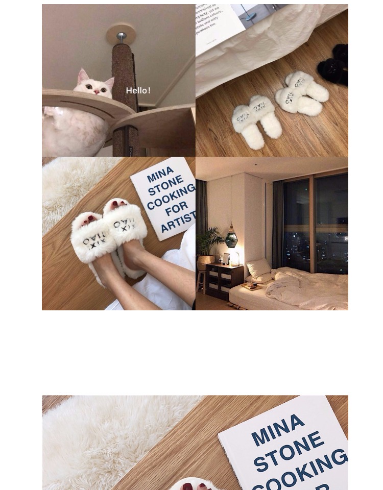 Dải mỏng lưới màu đỏ với dép len nữ mùa thu và mùa đông gió trong nhà và ngoài trời mặc cotton chống trượt kéo thủy triều hoang dã dép nữ