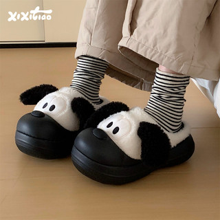 细细条 百搭网红冬天外穿毛毛棉鞋保暖防滑居家软萌狗狗棉拖鞋女