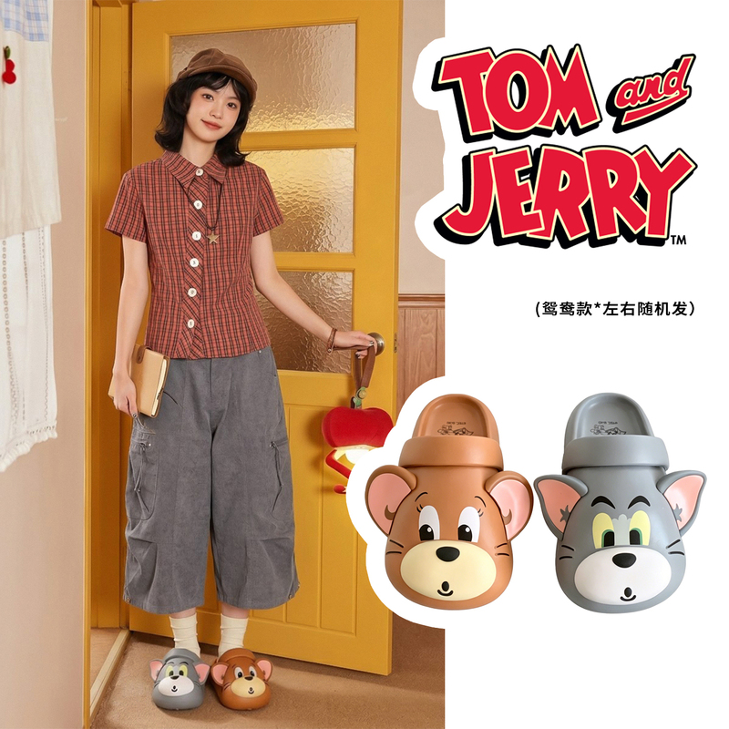 Authentic Tom and Jerry Micro-Arched Closed-Toe Slippers for Men and Women, Summer Style, Cute Tom Cat and Jerry Mouse Outdoor Non-Slip Sandals