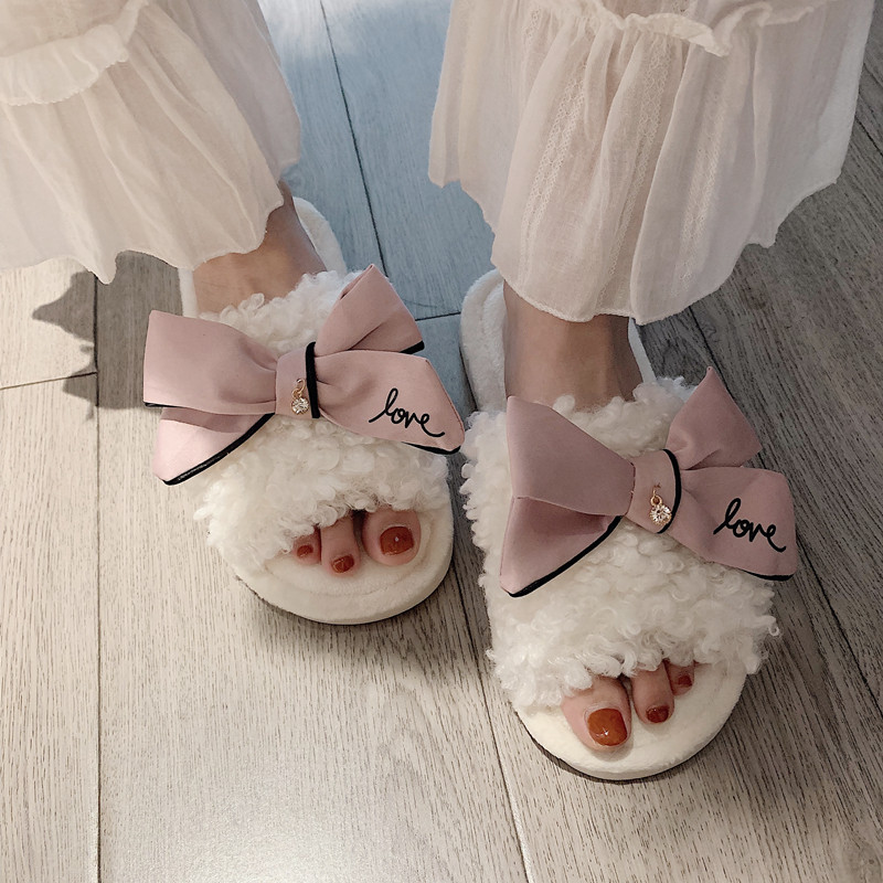 Fine Thin Strips Han Edition Cute Rolls Fur Slippers Women Autumn Winter Nordic Girl Home Indoor Soft Bottom Cotton Slippers