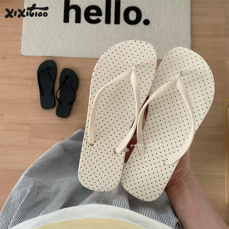 Thin Strap Casual Non-Slip Trendy Summer Beach Vacation Flip-Flops for Women Korean Style Small Polka Dot Thong Sandals Thin Strap Casual Non-Slip Trendy Summer Beach Vacation Flip-Flops for Women Korean Style Small Polka Dot Thong Sandals