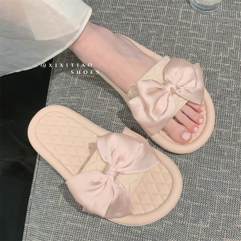 Thin Strap Fairy-Style Bow Slippers for Women, Summer Trendy Versatile Outdoor and Home Use, Soft Sole Flat Beach Shoes