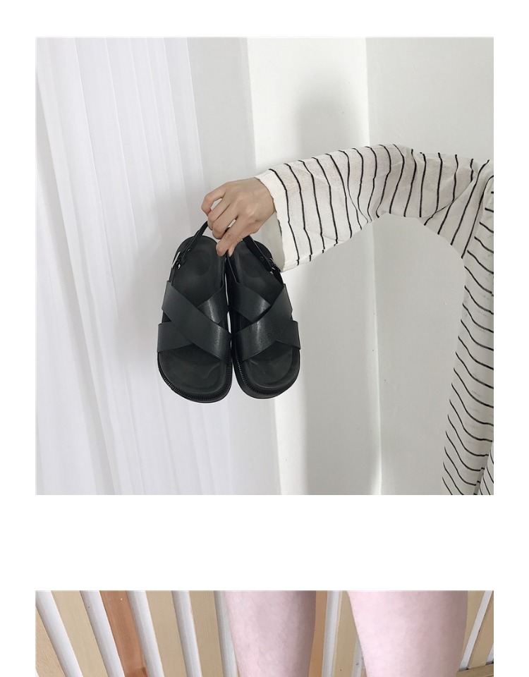 Giày đế bệt đế bệt đế bằng gió quai ngang 2018 hè mới muffin dày đáy đen Martin sandal triều bitis sandal nữ