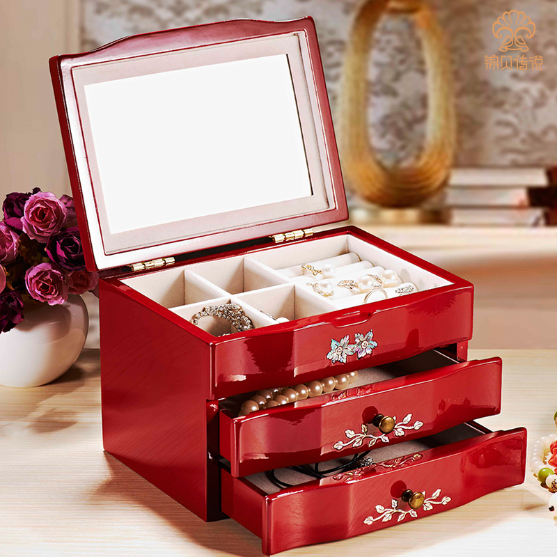 Legend of Jinbei Luotian Jewelry Box Wooden Princess European Simple Large Capacity Handmade Storage Box Wedding Gift