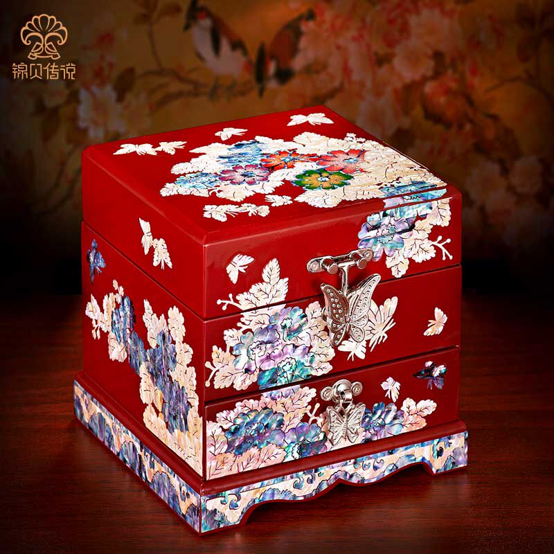 Mother-of-pearl lacquer jewelry box Wooden Princess jewelry Wedding jewelry box Multi-layer Tanabata Valentine's Day wedding gift