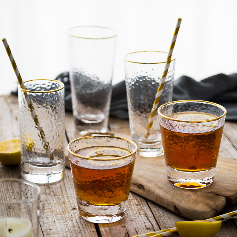 Water Glass Creative Trend Home Glass Cups Phnom Penh Cups Glass Hammer Wood Grain Personality Dining Hall Multiple Optional Tea Cups