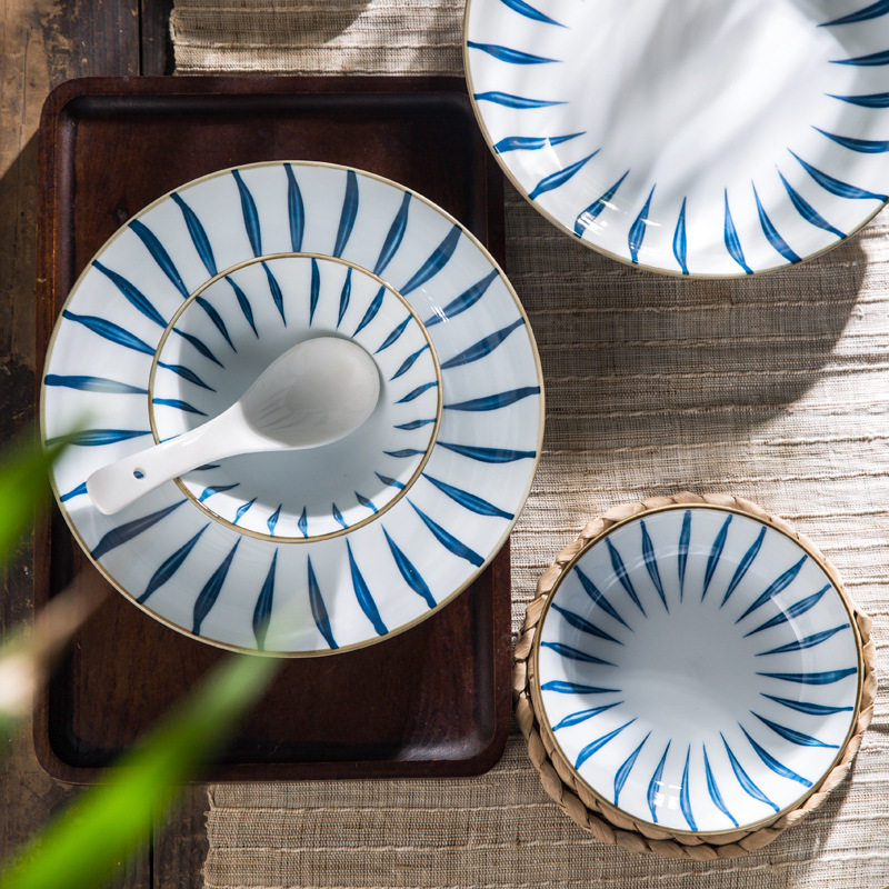 Japanese-style creative hand-painted underglaze ceramic tableware bowls and dishes net red household bowls, plates, bowls, instant noodle bowls, big soup bowls