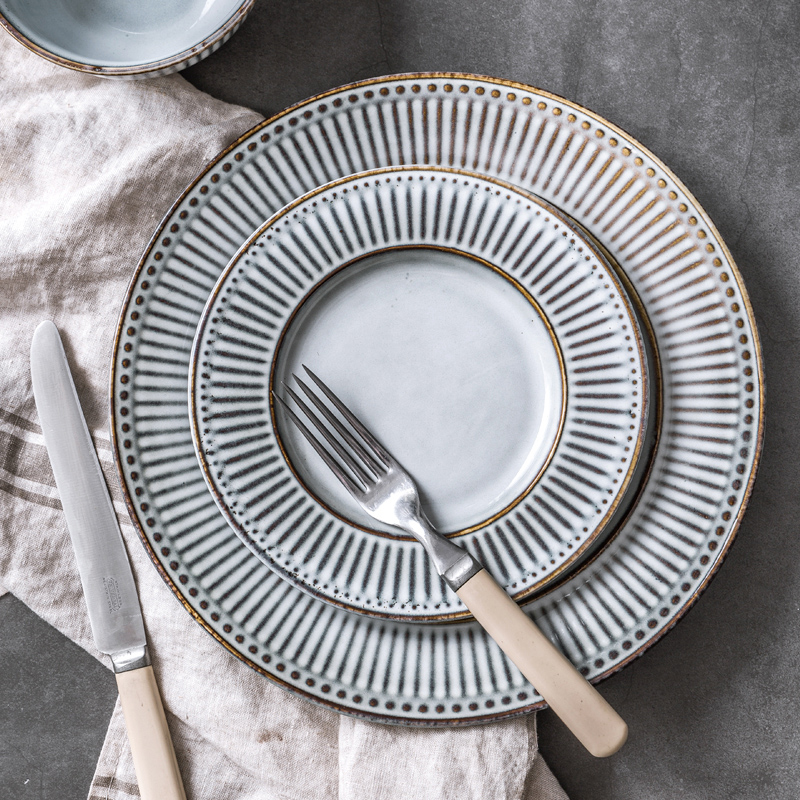 Plate Dishes Home American Retro Ceramic Cutlery European Style Challapan Nordic Creative Personality INS steak tray