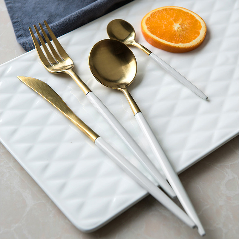 Portuguese Western-style Creative Cutlery Sets Stainless Steel Western Dining Steak Knife Fork Wire Drawing Coffee Spoon Long Handle Spoon Home