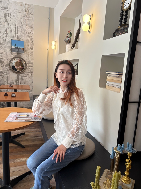 2026 Spring New Style Old Money Style Ins Style Off-White Floral Lace Ribbon Bow Double-Layered Shirt for Women