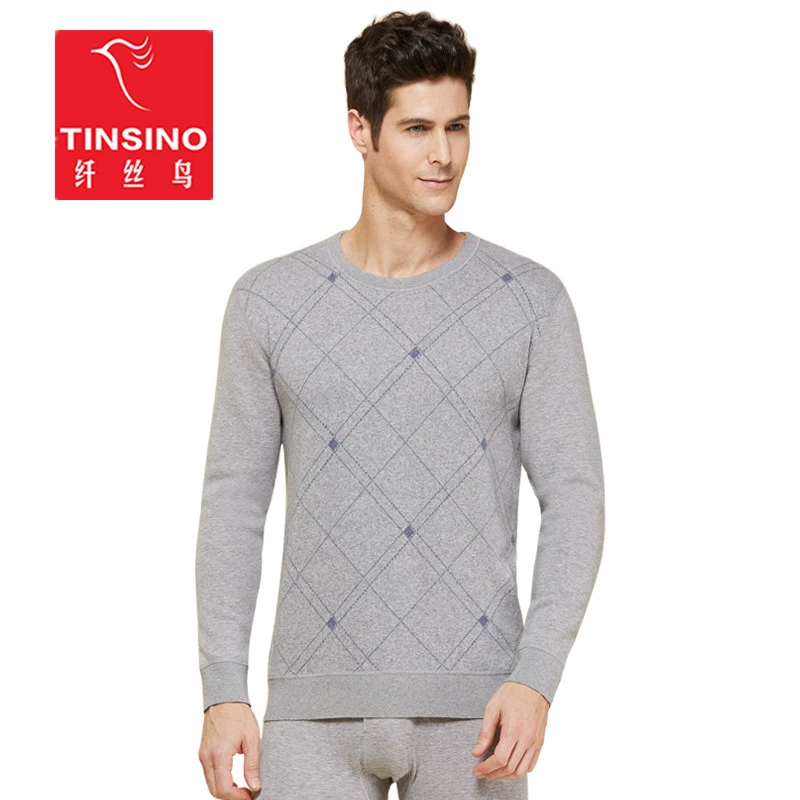 Đồ lót giữ nhiệt bằng len lụa chim dày và nhung nam giới thu đông phù hợp với cổ tròn thời trang áo len mỏng cotton thanh niên - Phù hợp với nóng lên