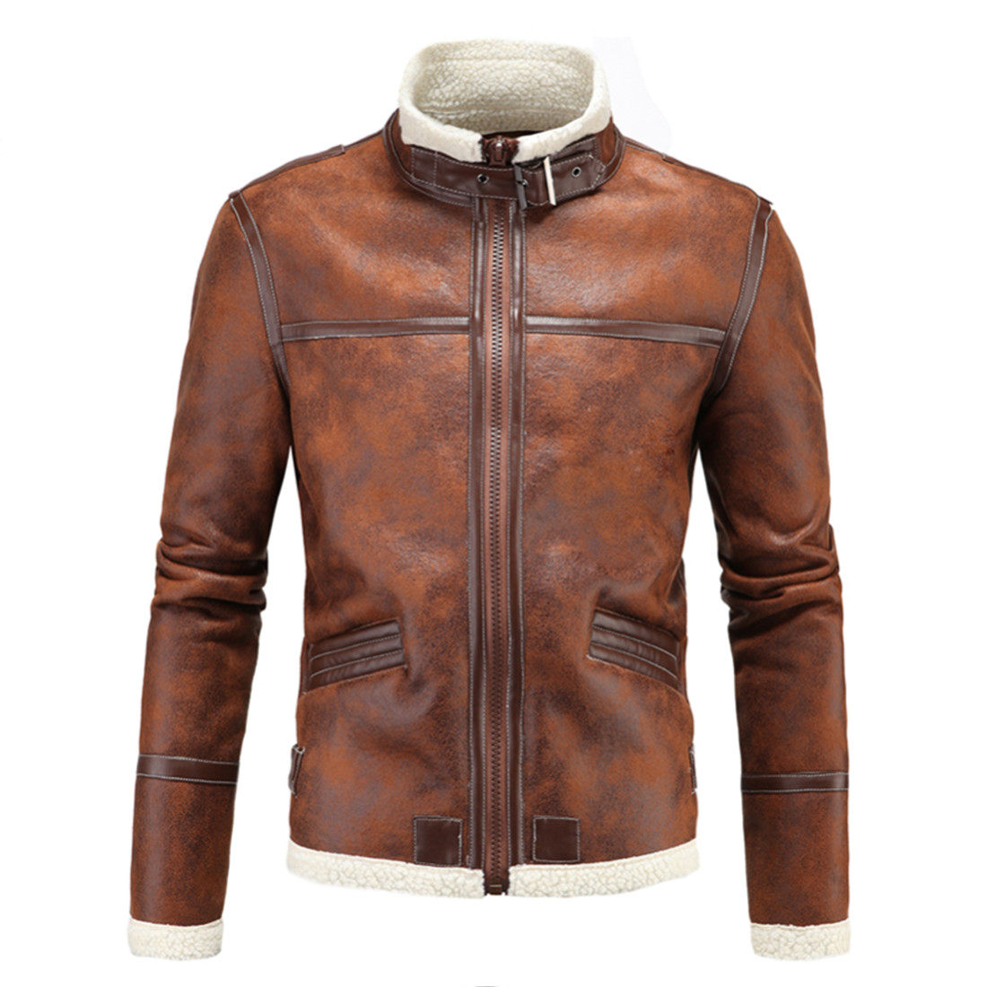 Autumn Winter Standout Collar Leather Clothing Men's Biochemical Crisis Lyon Jacket Plus Suede Personality Leather Jacket Warm Windproof Blouse Tide