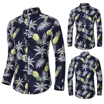 2022 Spring new holiday Long sleeves Pineapple Printed Shirts Men Increase Yard Young Men Beach Casual Lining Tide