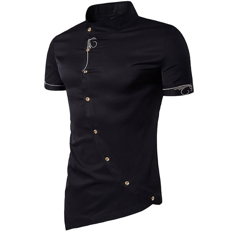 European - style 2023 Summer Personality Men's Shirt Short - sleeved Stand - up Shirt