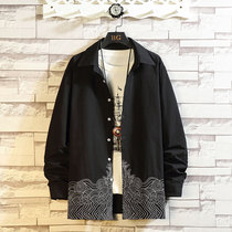 2022 Personality Spring New China Wind Big Code Fat Sub Wear Tide Embroidered Shirt Male Youth Long Sleeve Casual Lining Clothing