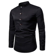 Length Sleeves Adjustable China Wind Loose Casual Male Collar Sleeve Head Lining Big Code Long Sleeve Mid Youth Black Shirt