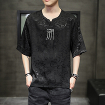 2022 Personality Men Summer Short Sleeve T-shirt Cool China Wind Big Code National Tide Printed Embroidery Medium Youth Compassion